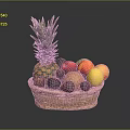 Fresh Mixed Fruits in Woven Basket with Pineapple Apple Orange and Grapes