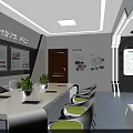 Modern Tech Public Office Space With Display Screens Tables Chairs Cabinets And LED Lights