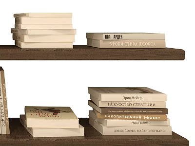 Stacked Books and Magazines Collection Neatly Organized on Wooden Shelf 3d model