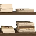 Stacked Books and Magazines Collection Neatly Organized on Wooden Shelf