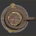 Wooden Barrel Shaped Mug With Rope Wrapped Design And Golden Rings Handle Metal Base