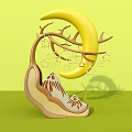 Yellow Moon Themed Photo Check In Spot With Branches Star Decorations And Mountain Base