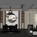 Hotel Mahjong Room With Chinese Style Round Table Comfortable Chairs And Tea Sets