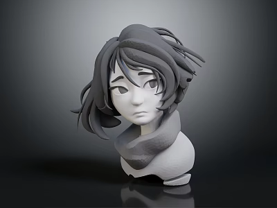 Game And Movie Character 3D Sculpted Head Model With Short Hair And Calm Expression 3d model