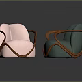 Elegant Pink and Teal Single Sofa with Curved Wooden Arms Modern Design