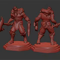 Warrior Character Model Front And Back Views With Axe White Fur Decoration On Base 3d model