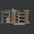 Industrial Equipment Structure With Circular Metal Frame Wooden Pillars And Hook