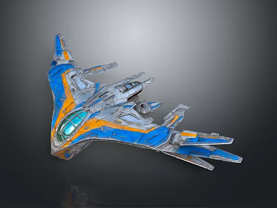 Futuristic Cosmic Spaceship With Sleek Blue And Orange Streamlined Aerospace Design 3d model