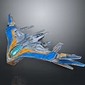 Futuristic Cosmic Spaceship With Sleek Blue And Orange Streamlined Aerospace Design