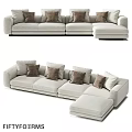 Light Colored Modern Two Seater Sofa With Brown Cushions And Chaise Lounge