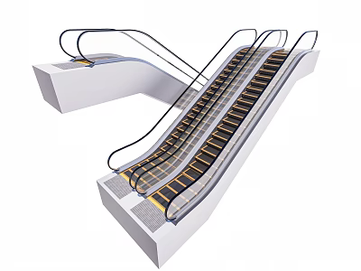 Modern Escalator Design With Glass Handrails And Metal Steps In Commercial Space 3d model