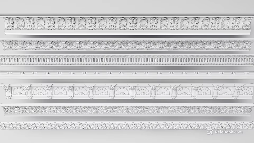 Decorative Gypsum Cornice with Ornate Patterns and Various Classic Design Styles 3d model 