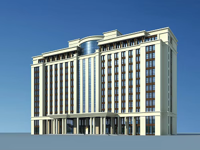 Classical Style Office Building With White Facade Large Glass Windows And Grand Entrance 3d model
