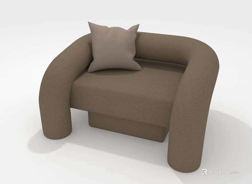 Brown Single Sofa With Pillow And Curved Armrest Modern Design 3d model 