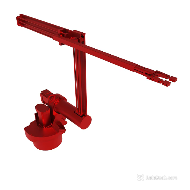 Red Industrial Robotic Arm Structure With Metal Components And Joints 3d model