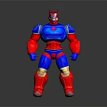 Superhero Style Muscular Robot Character With Red And Blue Armor Design