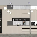 Contemporary Light Gray Wine Cabinet Interior With Open Shelves Wine Glasses And Decorative Art
