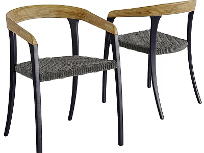 Modern Dining Chairs With Wooden Armrests Black Legs And Gray Woven Seats 3d model