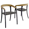 Modern Dining Chairs With Wooden Armrests Black Legs And Gray Woven Seats