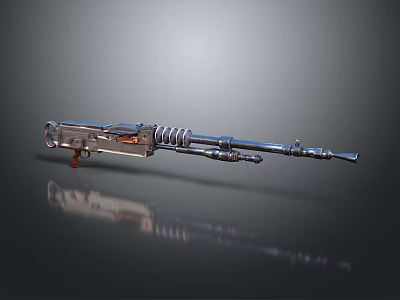 3D Rendered Metallic Weapon With Spring Mechanism And Detailed Design On Gray Background 3d model
