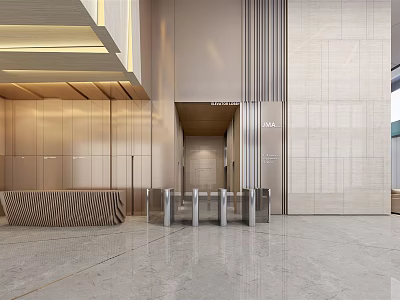 Modern Front Desk Reception Interior Design With Marble Walls And Metal Accents 3d model