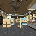 Grocery Supermarket Interior With Organized Shelves Coolers And Various Product Displays