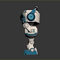 White And Blue Robot Character With Antennas Round Eyes And Waving Mechanical Arm