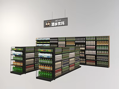 Modern Retail Display Shelves With Organized Bottled Drinks And Products In Store 3d model