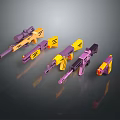 Five Purple and Yellow Plastic Toy Guns with Bright Hues and Modern Styling