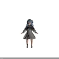 Child with Blue Hair Bow in White Patterned Dress Blue Shawl and Black Shoes