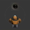Futuristic Orange Robot ZIRA 01 with Mechanical Antennas and Bird Perched on Pole with Rocks