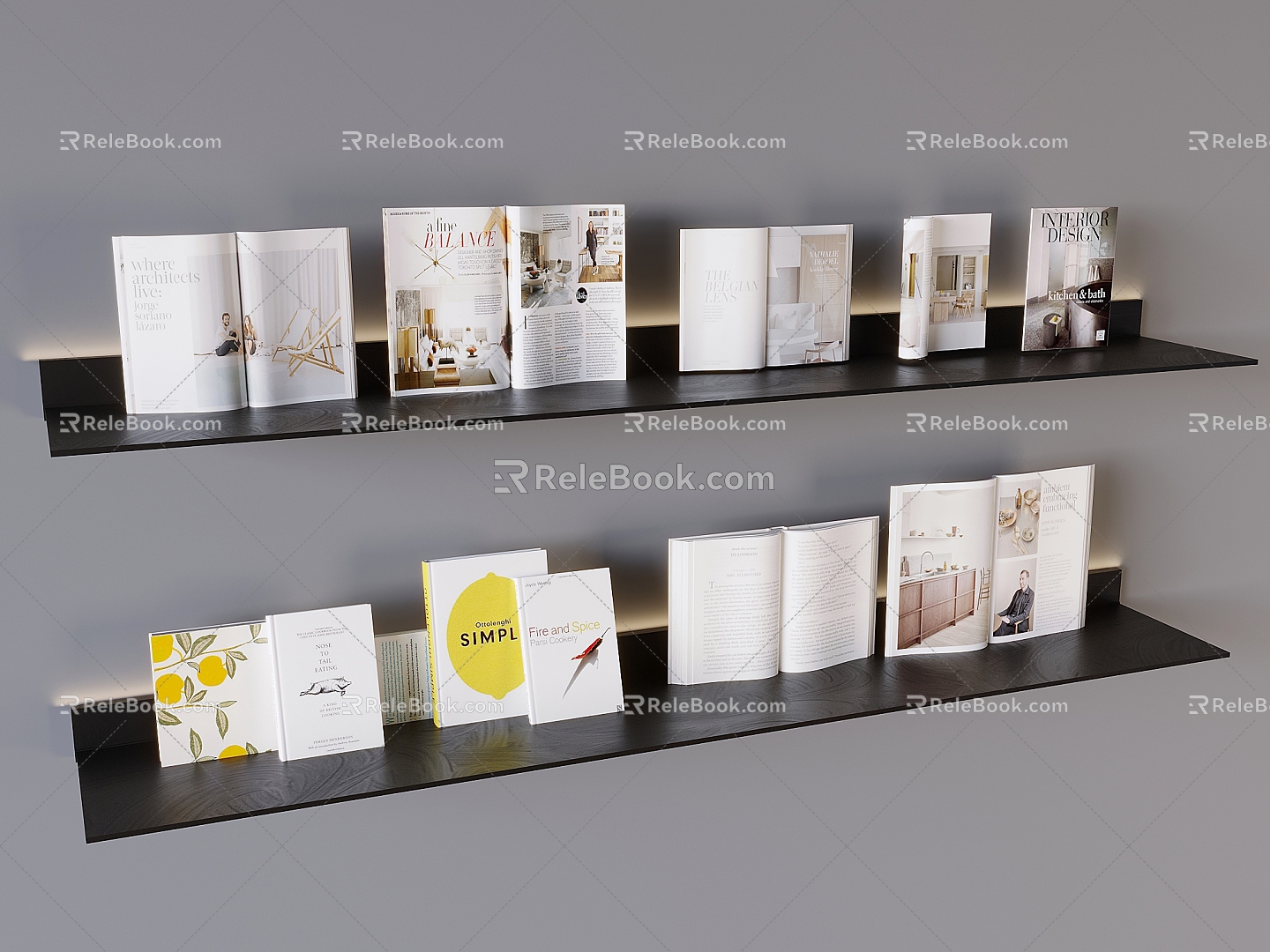 Books Books and Magazines Bookshelf Storage Rack 3d model