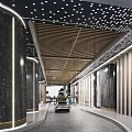Modern Residential Entrance With High rise Buildings Glass Door Trees And Vehicles