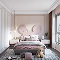 Soft Pink Kids Room Interior With Round Headboard Bed Stuffed Bear And Window Rug