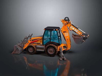 Orange Case Backhoe Loader With Front Loader Bucket And Rear Backhoe Arm 3d model
