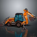 Orange Case Backhoe Loader With Front Loader Bucket And Rear Backhoe Arm 3d model