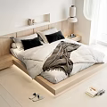 Modern Double Bed With Wooden Headboard White Quilt Black Pillows And Gray Throw In Bedroom