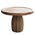 Natural Wooden Round Side Table With Vertical Striped Base And Smooth Surface Design 3d model