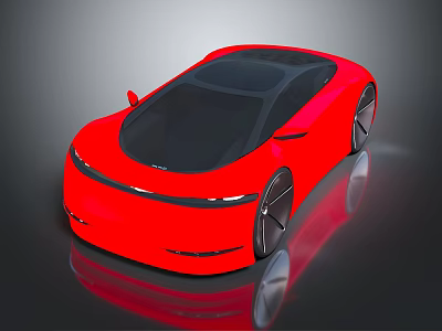 Red Futuristic Sports Car With Sleek Design Black Roof Large Wheels And Reflective Surface 3d model