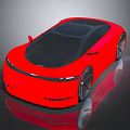 Red Futuristic Sports Car With Sleek Design Black Roof Large Wheels And Reflective Surface