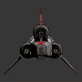 3D Model Science Fiction Spaceship With Red White Paint Multiple Engines And Weathered Texture