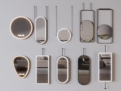 Various Modern Mirror Designs with Circular Oval and Rectangular Shapes for Home Decor 3d model