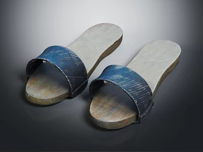 Comfortable Blue Upper Wooden Sole Casual Slide Slippers for Daily Wear 3d model