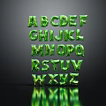 Green 3D Alphabet Letters Decorative Ornament Set Arranged with Shiny Finish on Dark Background