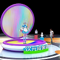 Vibrant Imaging Room With Colorful Circular Background And Character In Blue White Outfit