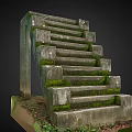 Stone And Wood Staircase Structure With Moss Covered Steps And Natural Texture 3d model
