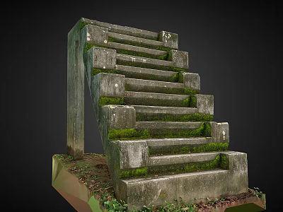 Stone And Wood Staircase Structure With Moss Covered Steps And Natural Texture 3d model