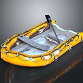 Yellow Inflatable Boat with Gray Floor Black Oar and Yellow Buoyant Rings