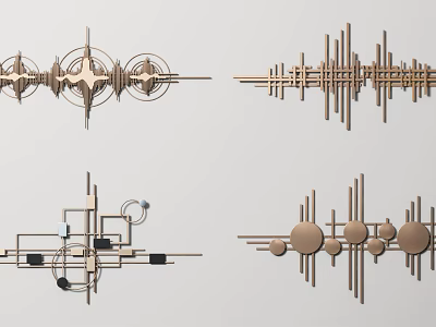 Abstract Modern Geometric Wall Decor Featuring Lines Circles And Metal Design 3d model