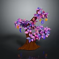 Cartoon Style Tree With Brown Trunk Purple Pink Flowers And Colorful Decorations